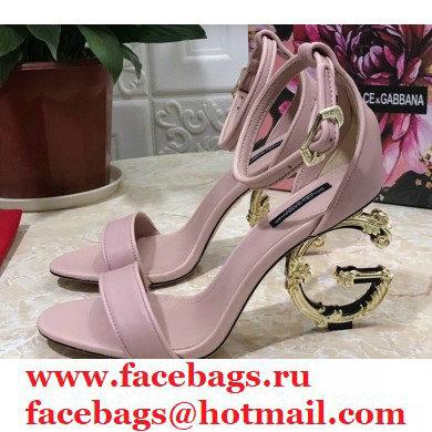 Dolce & Gabbana Heel 10.5cm Leather Sandals Light Pink with Baroque D & G Heel 2021 - Click Image to Close